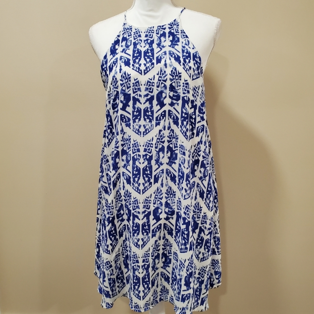Everly Blue and White Halter Swing Dress